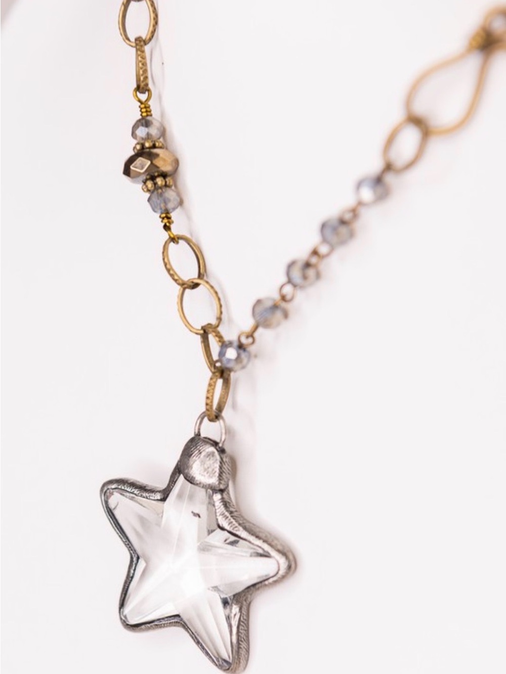 Short Crystal Star Pendant Necklace - Clear and Gold